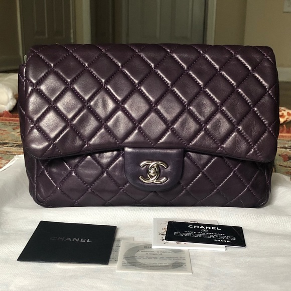 SOLD**Chanel Classic Jumbo Dark Purple Flap Bag - Picture 4 of 15